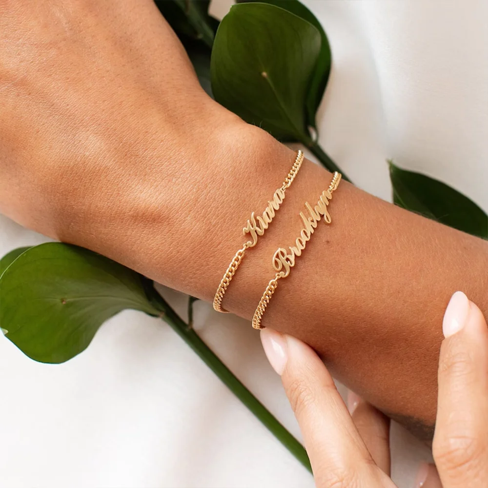 Customized Name Bracelets for Women Stainless Steel Gold Chain Personalized Font Pendant Adjustable Bracelets Charm Jewelry Gift thumbnail 4