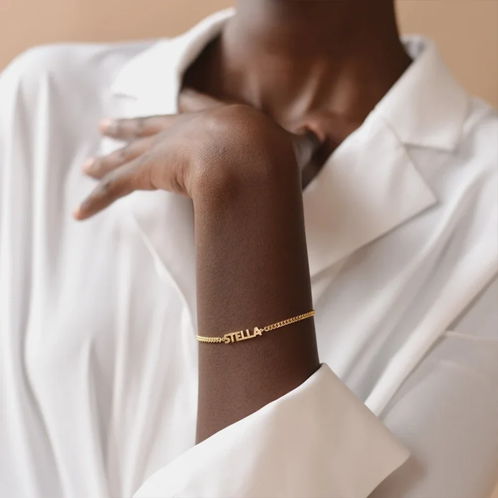 Customized Name Bracelets for Women Stainless Steel Gold Chain Personalized Font Pendant Adjustable Bracelets Charm Jewelry Gift thumbnail 6