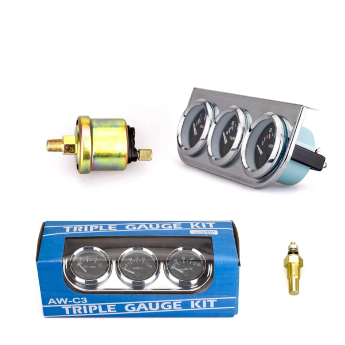 52mm 3 In 1 Oil Pressure Gauge + Voltmeter + Water Temp Gauge Kit with Sensor Oil Temp Gauge Voltmeter Oil Press Triple Meter thumbnail 6