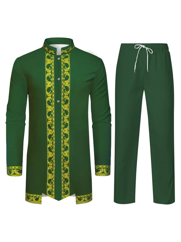Middle East Traditional Culture Muslim Robe Arab Men's Traditional Clothing 3D Technology Printed Pattern Two Piece Set Clothing thumbnail 3