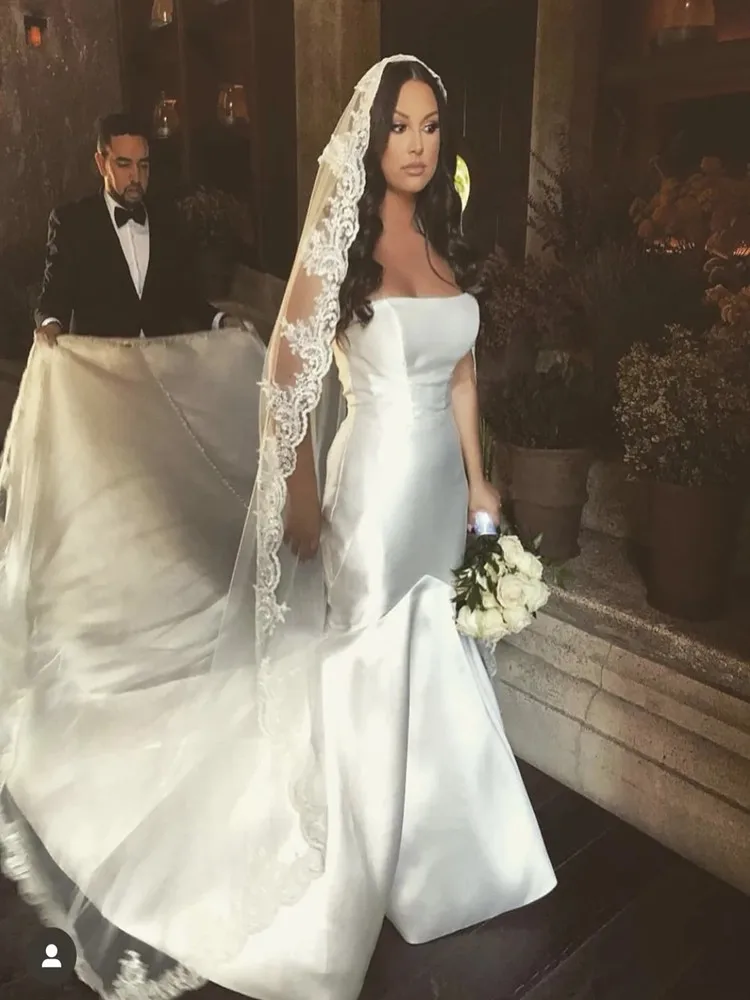 1 Tier White Ivory Wedding Veil With Comb Full Lace Edge Mantilla Elegant Bridal Veils Custom velo de novias Wedding Accessories thumbnail 4