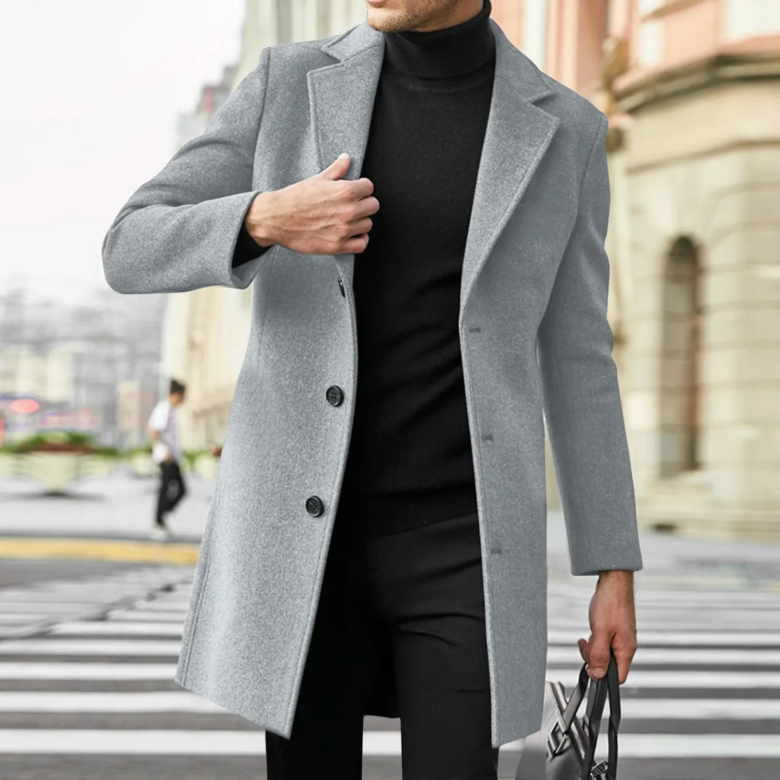 2025 Fashion Men Wool & Blends Mens Casual Business Trench Coat Mens Leisure Overcoat Male Punk Style Blends Dust Coats Jackets thumbnail 4