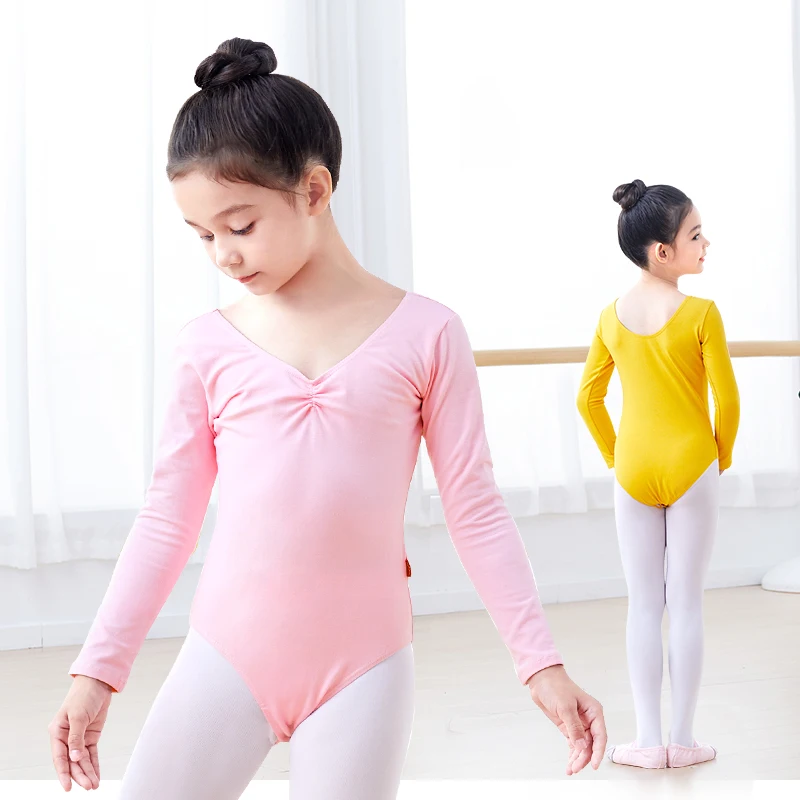 Long Sleeve Ballet Leotard Girls Cotton Dance Bodysuit Chest Drawstring Gymnastic Leotard Toddler Ballerina Outfits Dancewear thumbnail 2
