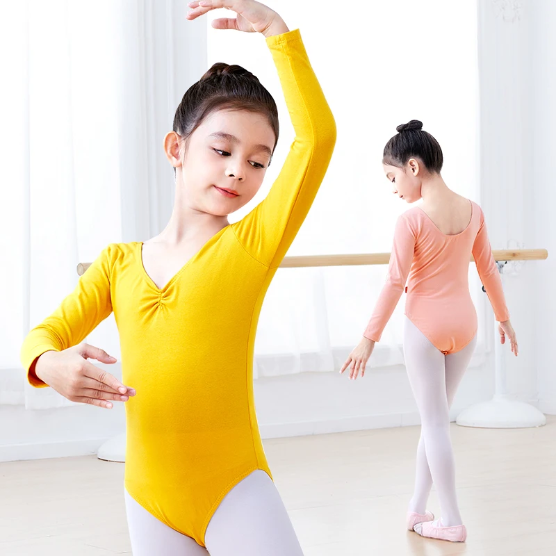 Long Sleeve Ballet Leotard Girls Cotton Dance Bodysuit Chest Drawstring Gymnastic Leotard Toddler Ballerina Outfits Dancewear thumbnail 3