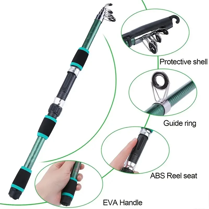 Fishing Pole Set Full Kits With Telescopic Fishing Rod And Spinning Reel Baits Hooks Travel Pole Set thumbnail 3