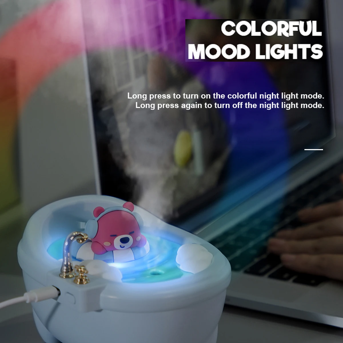 Tub Air Humidifier with Small Spray Hydration, Silent USB Aromatherapy Diffuser for Bedroom, Desktop, Car, Home, and Office Use thumbnail 5