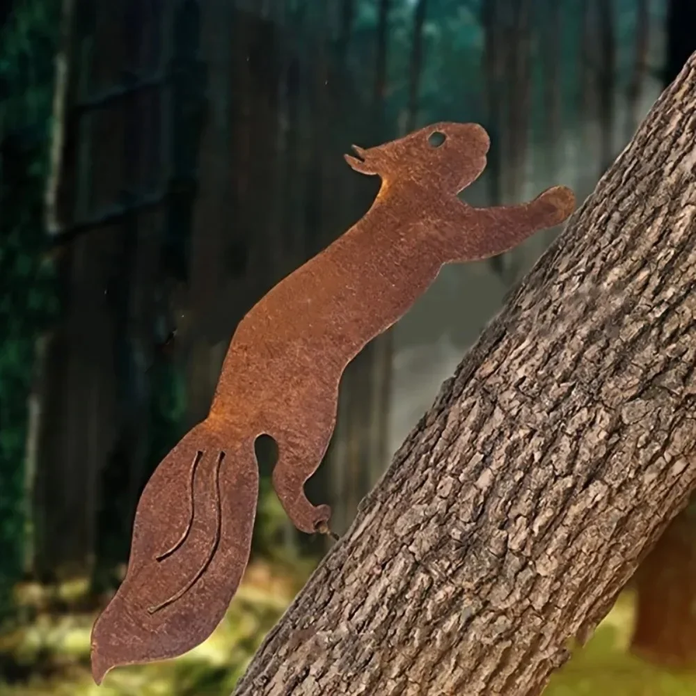 1pc Rustic Squirrel Metal Tree Stake, Creative Iron Art Silhouette Decoration for Garden or Home thumbnail 6