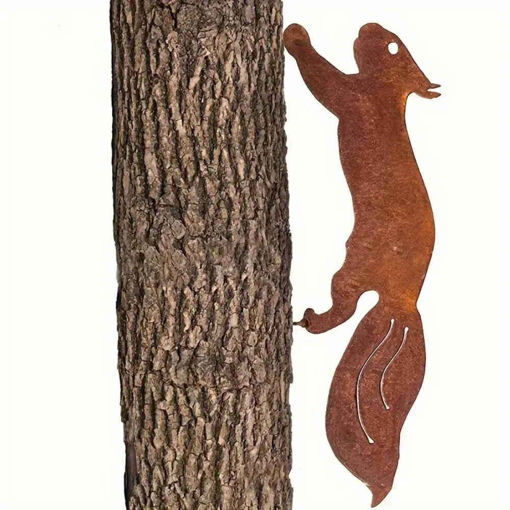 1pc Rustic Squirrel Metal Tree Stake, Creative Iron Art Silhouette Decoration for Garden or Home thumbnail 3
