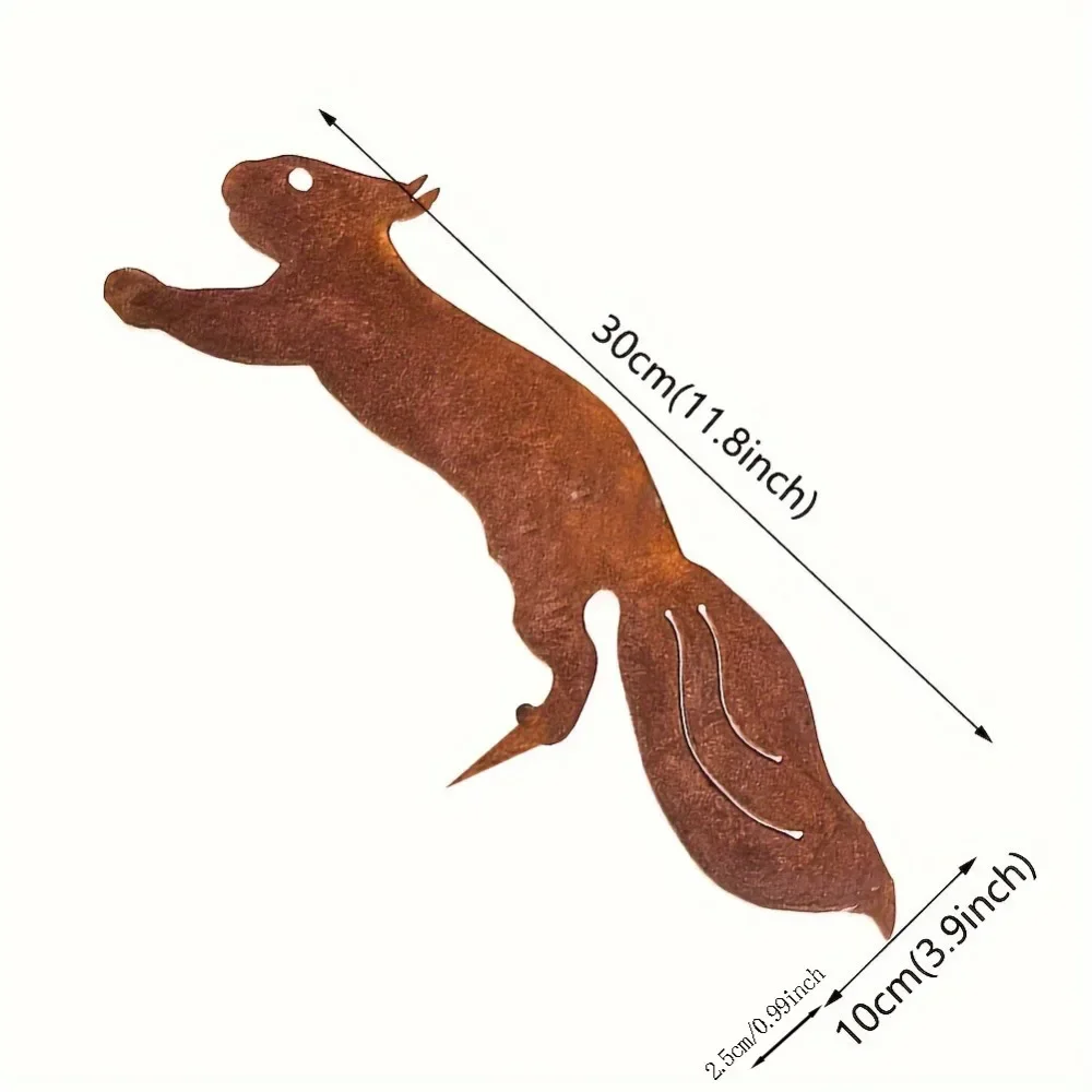 1pc Rustic Squirrel Metal Tree Stake, Creative Iron Art Silhouette Decoration for Garden or Home thumbnail 2