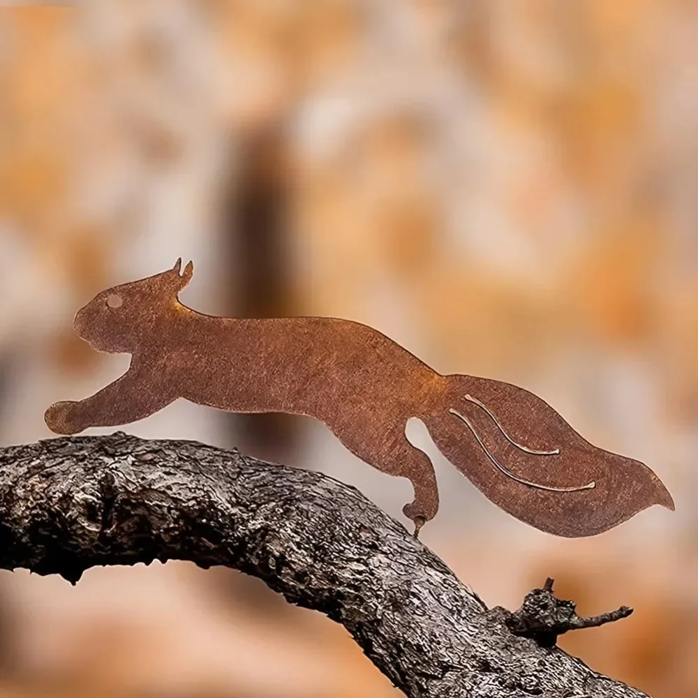 1pc Rustic Squirrel Metal Tree Stake, Creative Iron Art Silhouette Decoration for Garden or Home thumbnail 4