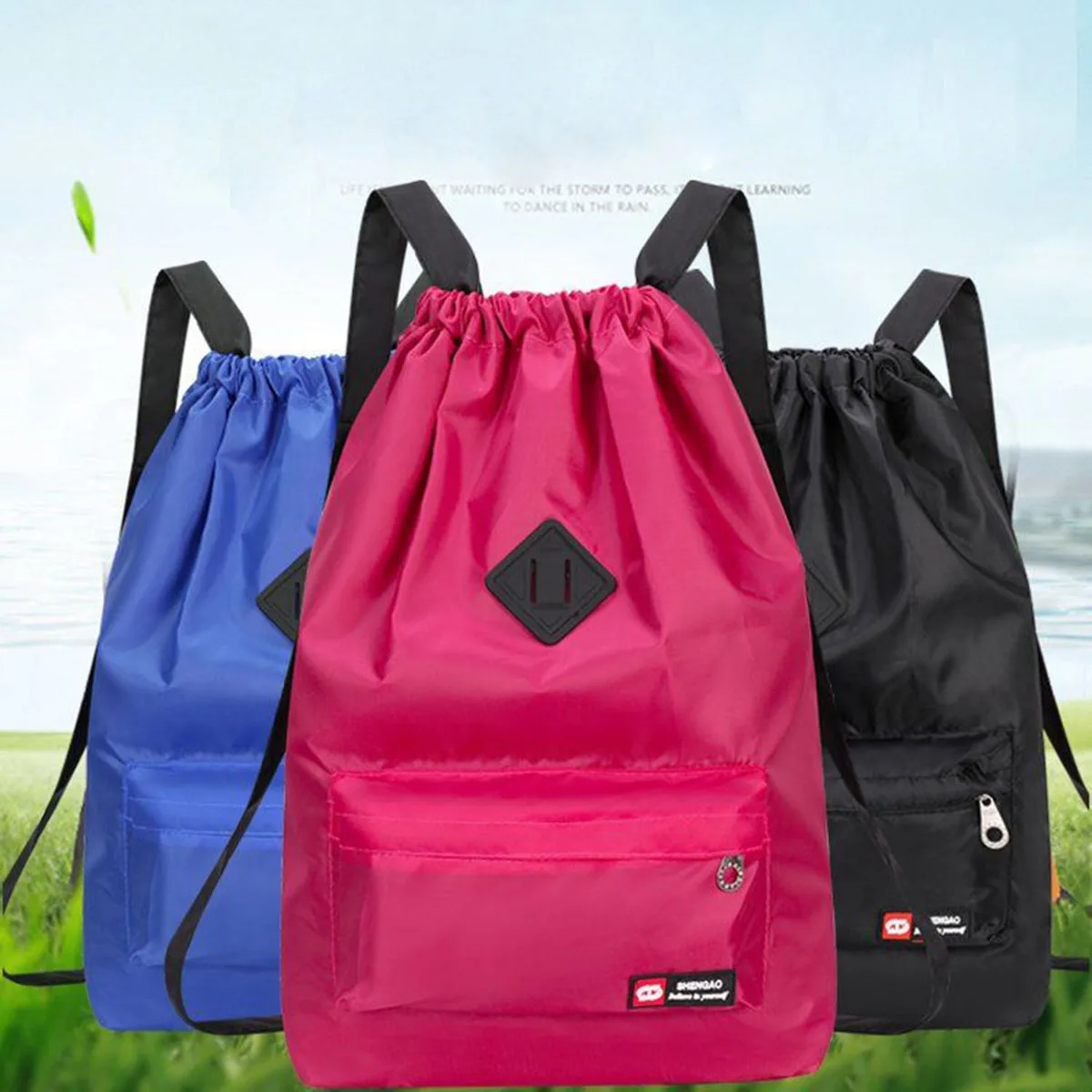 Women's Outdoor Oxford Cloth Drawstring Bag Lightweight Nylon Sports Travel Backpack Large Capacity Versatile Hiking Bag