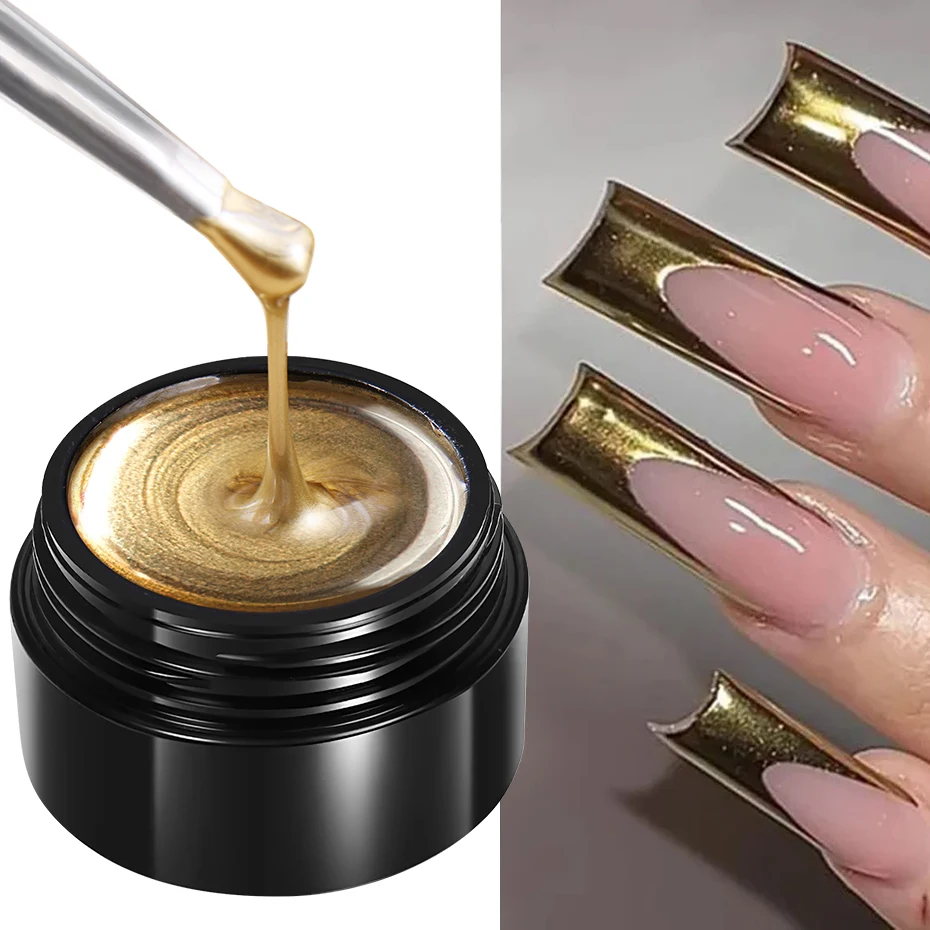 Metallic Painting Gel Chrome Gold Silver Rose Gold Mirror Effect Nail Polish Super Bright Drawing Line French Nail Art Varnish thumbnail 6