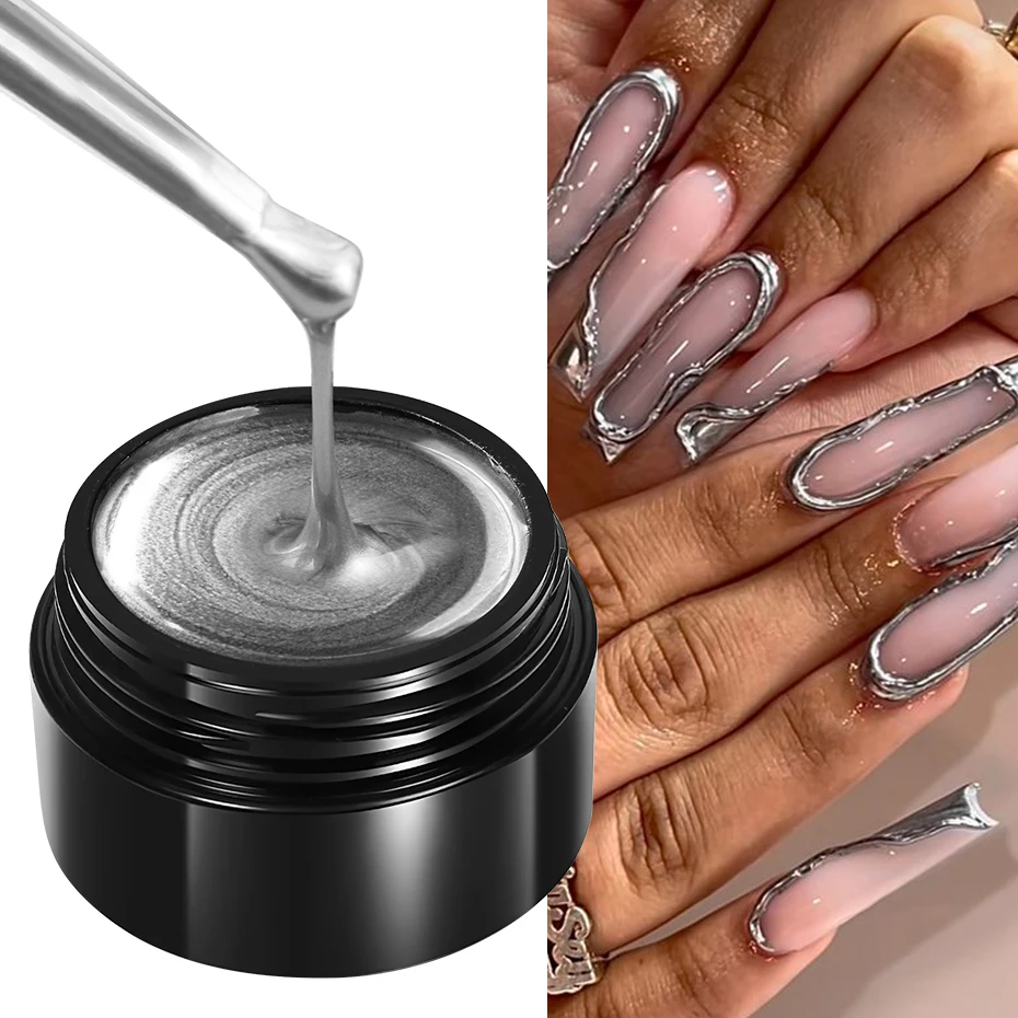 Metallic Painting Gel Chrome Gold Silver Rose Gold Mirror Effect Nail Polish Super Bright Drawing Line French Nail Art Varnish thumbnail 5