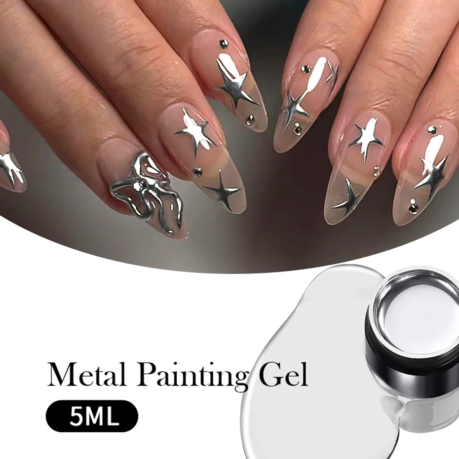 Metallic Painting Gel Chrome Gold Silver Rose Gold Mirror Effect Nail Polish Super Bright Drawing Line French Nail Art Varnish thumbnail 2