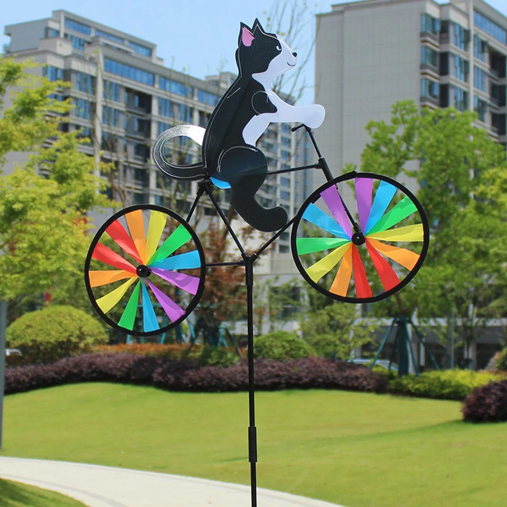 Animal Riding Three-dimensional Cartoon Modelling Windmill Creative Bicycle Wind Spinners Standing Pole Garden Yard Decoration thumbnail 2