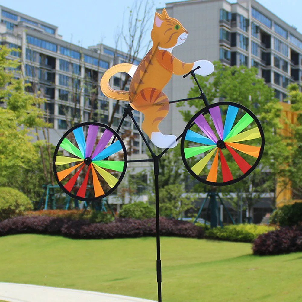 Animal Riding Three-dimensional Cartoon Modelling Windmill Creative Bicycle Wind Spinners Standing Pole Garden Yard Decoration thumbnail 3