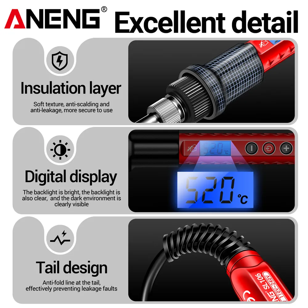 ANENG SL106 Electric Soldering Iron 110V/220V Adjustable Temperature Welding Solder US/EU Plug Professional Welding Tool thumbnail 6
