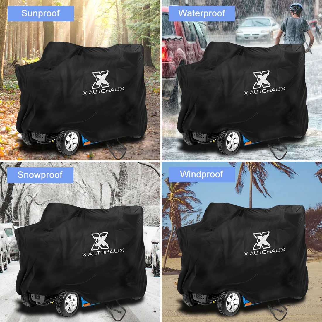 X AUTOHAUX Motorbike Mobility Scooter Cover Dustproof Waterproof Rain Protection 210D Oxford 183x76x158cm 170x61x117cm thumbnail 2
