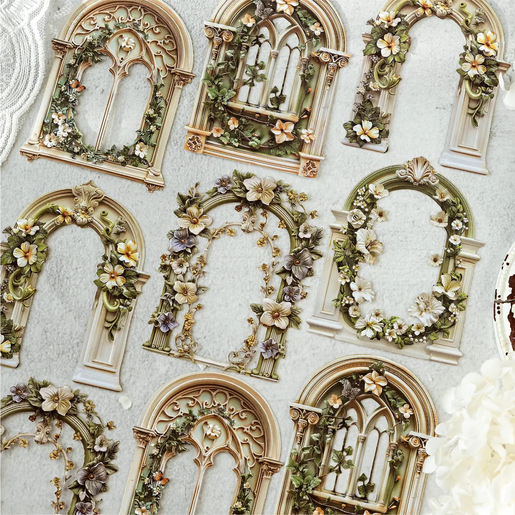 10 Pcs Hollow Embossed Vintage Frame Material Paper Junk Journal Planner Scrapbooking Vintage Decorative DIY Craft Cardstock thumbnail 4