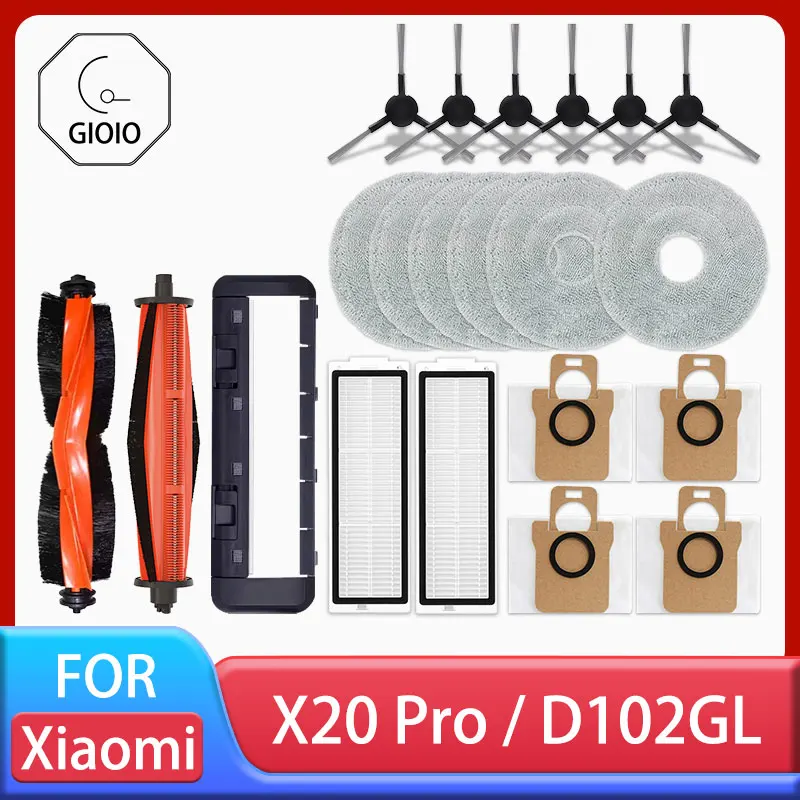 For Xiaomi Robot Vacuum X20 Pro / D102GL Parts Accessories Main Brush Side Brush Hepa Filter Mop Cloth Dust Bag Replacement