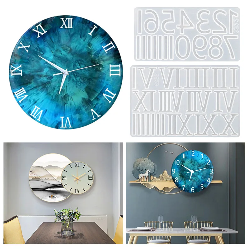 Round Clock Epoxy Resin Silicone Mold Arabic Roman Numbers Flower Leaf Clock Mould Wall Decor DIY Resin Crafts Casting Mold thumbnail 2