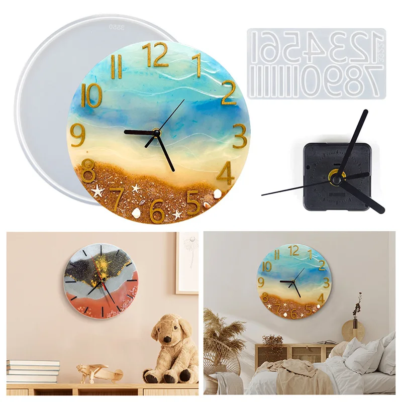 Round Clock Epoxy Resin Silicone Mold Arabic Roman Numbers Flower Leaf Clock Mould Wall Decor DIY Resin Crafts Casting Mold thumbnail 3