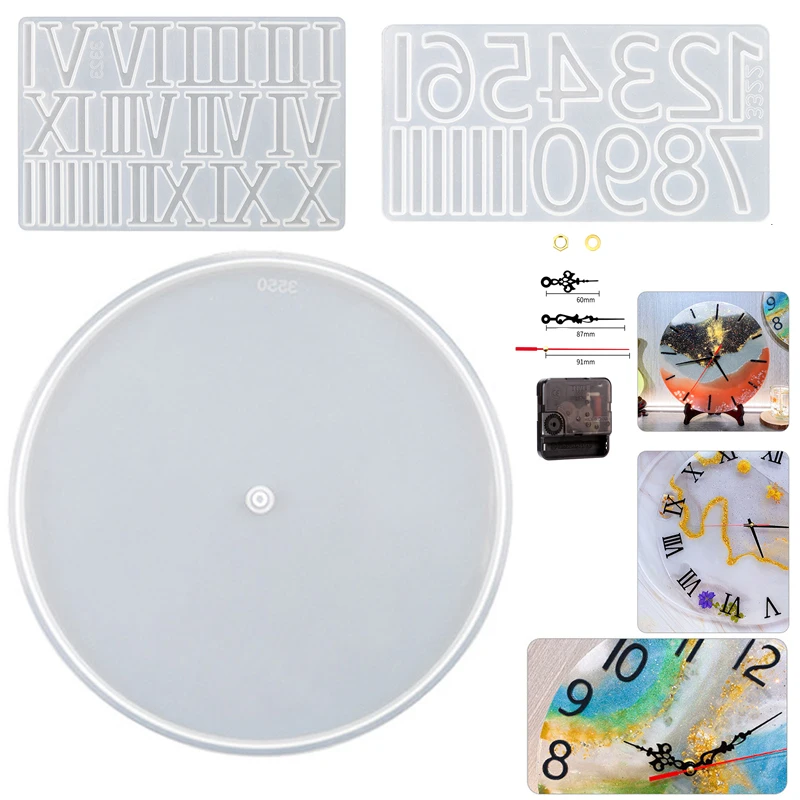 Round Clock Epoxy Resin Silicone Mold Arabic Roman Numbers Flower Leaf Clock Mould Wall Decor DIY Resin Crafts Casting Mold