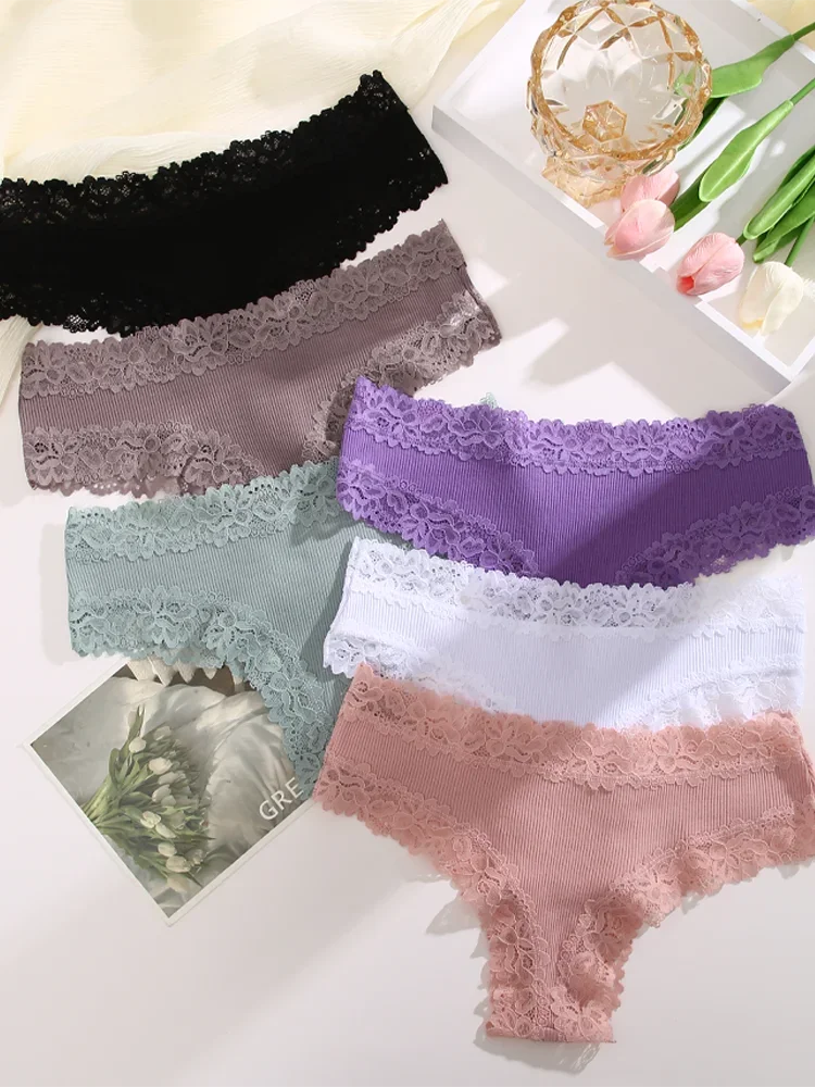3Pcs/set Women Cotton Lace Panties Floral Intimate Underwear Trendy Patchwork Lace Briefs Female Soft Underpants Lingerie S-XL thumbnail 3