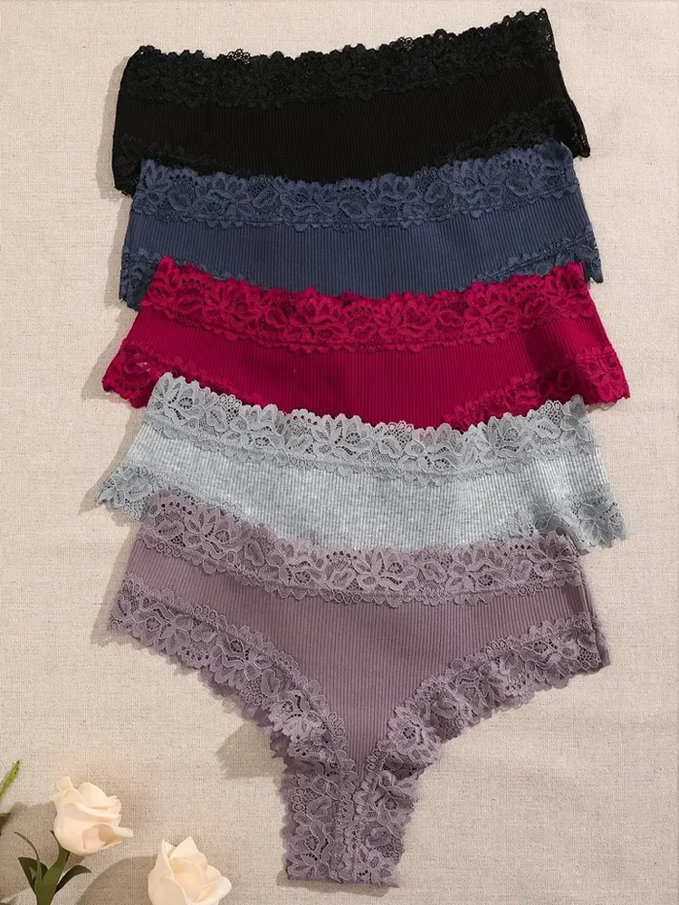 3Pcs/set Women Cotton Lace Panties Floral Intimate Underwear Trendy Patchwork Lace Briefs Female Soft Underpants Lingerie S-XL thumbnail 2