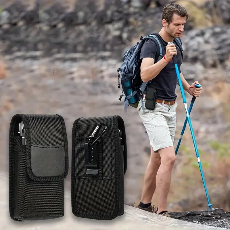 Universal phone bag under 7.5 inches Nylon Dual Pocket Cell Phone Belt Pouch Case Men's Outdoor bag for iPhone Samsung Xiaomi thumbnail 4