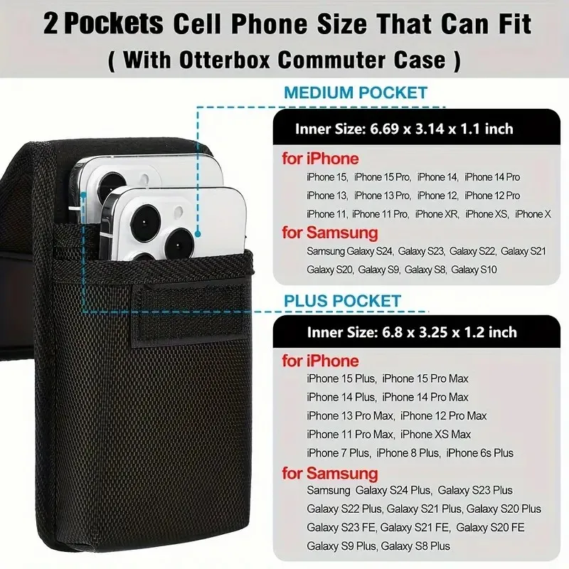 Universal phone bag under 7.5 inches Nylon Dual Pocket Cell Phone Belt Pouch Case Men's Outdoor bag for iPhone Samsung Xiaomi thumbnail 3