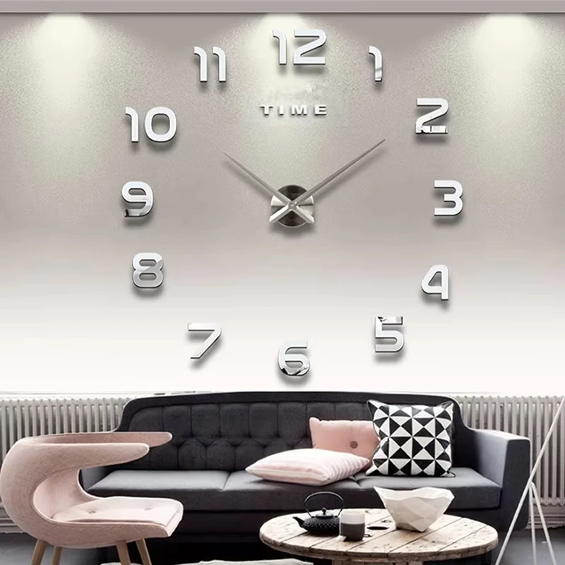 Large 3D DIY Wall Clock Giant Acrylic Mirror Clocks Frameless Big Horloge Home Decoration for Living Room Bedroom Wall Decor thumbnail 4
