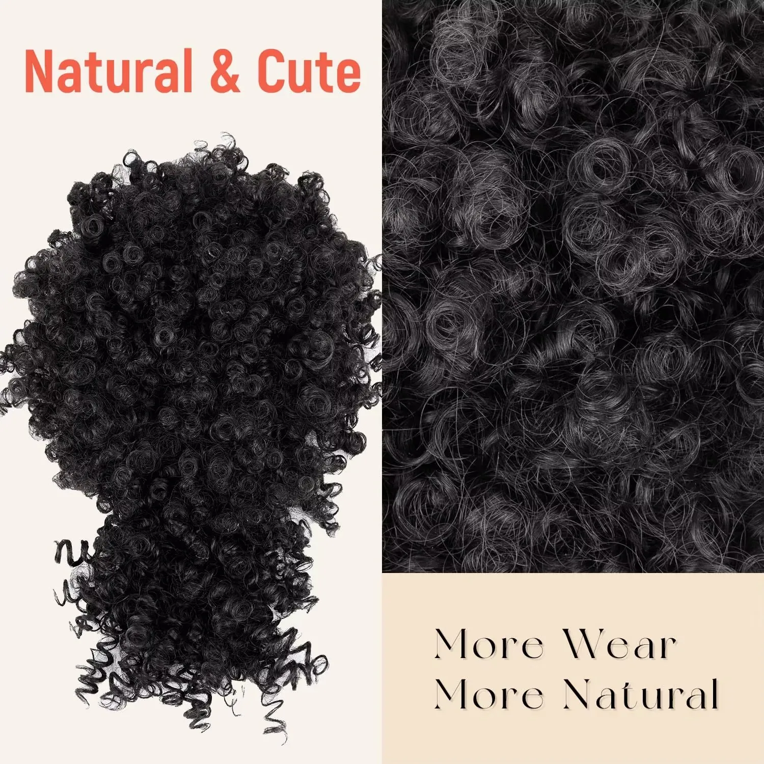 Synthetic Afro Puff Drawstring Ponytail with Bangs Short Afro Kinky Curly Ponytail Extension Updo Hairpiece Ponytail Bun thumbnail 2