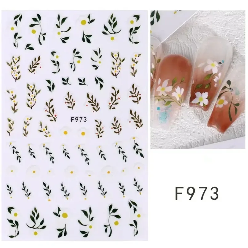 3d Nail Art Stickers Spring Summer White Daisy Florals Flowers Leaves Fruits Decals For Nails Decoration Manicure Salon Beauty thumbnail 6