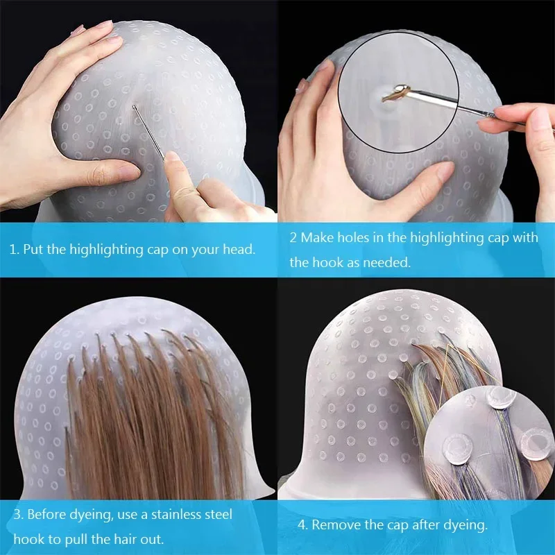 Silicone Cap for Scratches Hair Painting Hat for Scratches Silicone Meches Hair Coloring Hat for Highlighting Hood Hair Dye Cap thumbnail 4