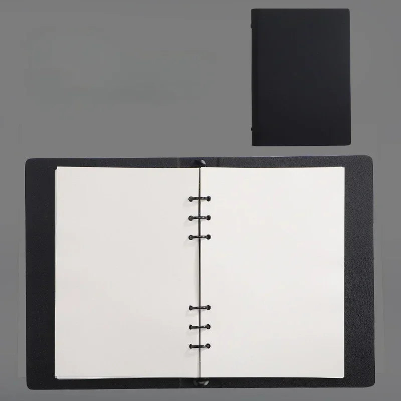 Minimalist Inner Loose Account Notepad Paper PU Leather Card Leaf Page Business Black Writing Hand Office Notebook thumbnail 5