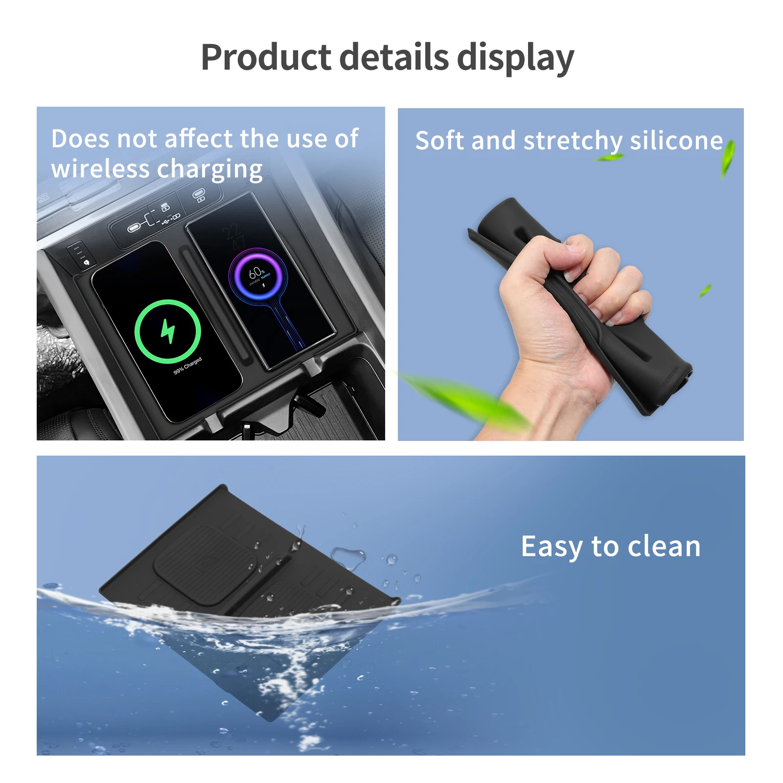 for Hyundai Santa Fe 2024 Wireless Charging Pad Auto Interior Accessories Car Phone Non-slip Charger Mat Silicone Protective Pad thumbnail 4