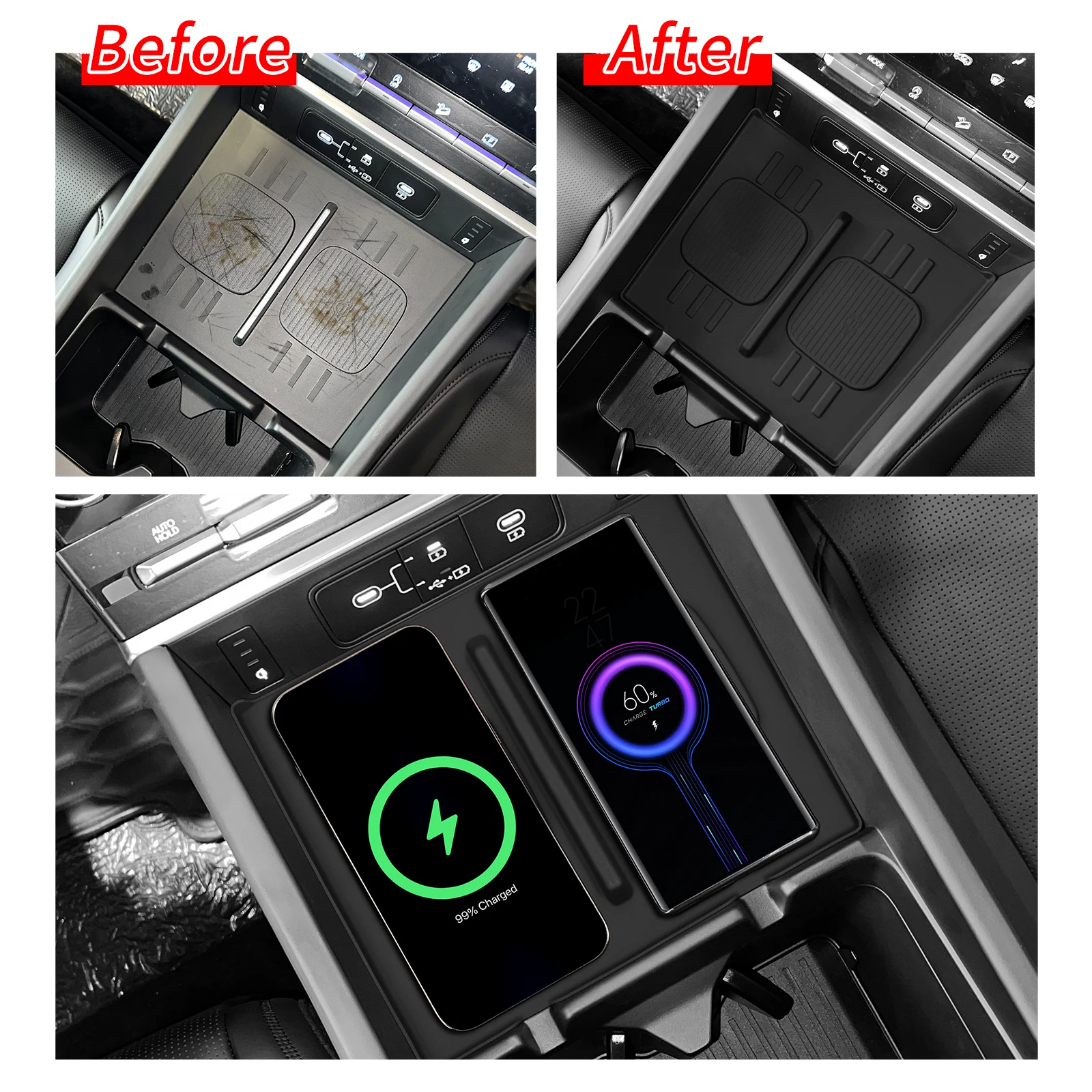 for Hyundai Santa Fe 2024 Wireless Charging Pad Auto Interior Accessories Car Phone Non-slip Charger Mat Silicone Protective Pad thumbnail 3