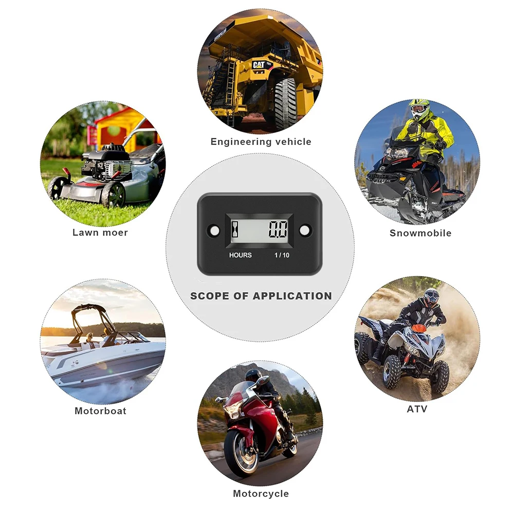 Motorcycle Parts Gauges Engine Timer Working Hour Meter Waterproof Lcd Display Digital Time Gause for Atv Boat Moto instruments thumbnail 4