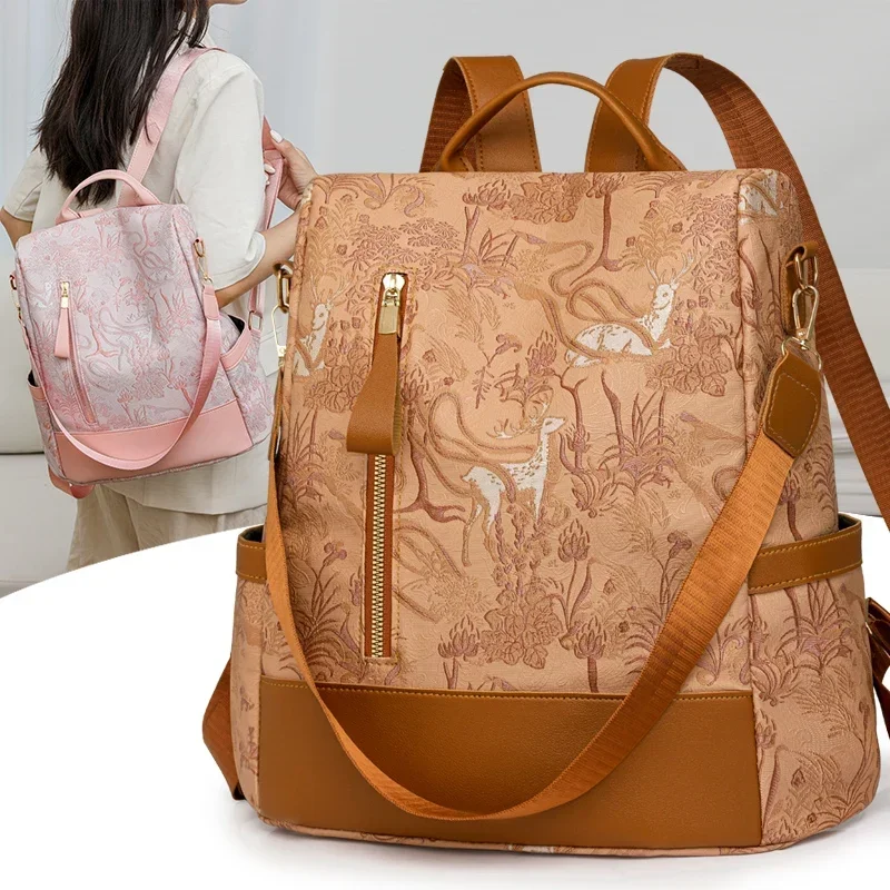 Fashion Color Blocking PU Leather Backpack Multi-function Anti Theft Design Women's backpacks Large Capacity Leisure Travel Bags thumbnail 2