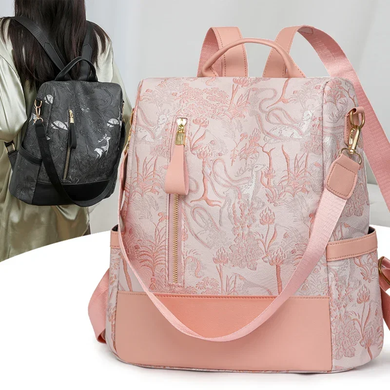 Fashion Color Blocking PU Leather Backpack Multi-function Anti Theft Design Women's backpacks Large Capacity Leisure Travel Bags thumbnail 3