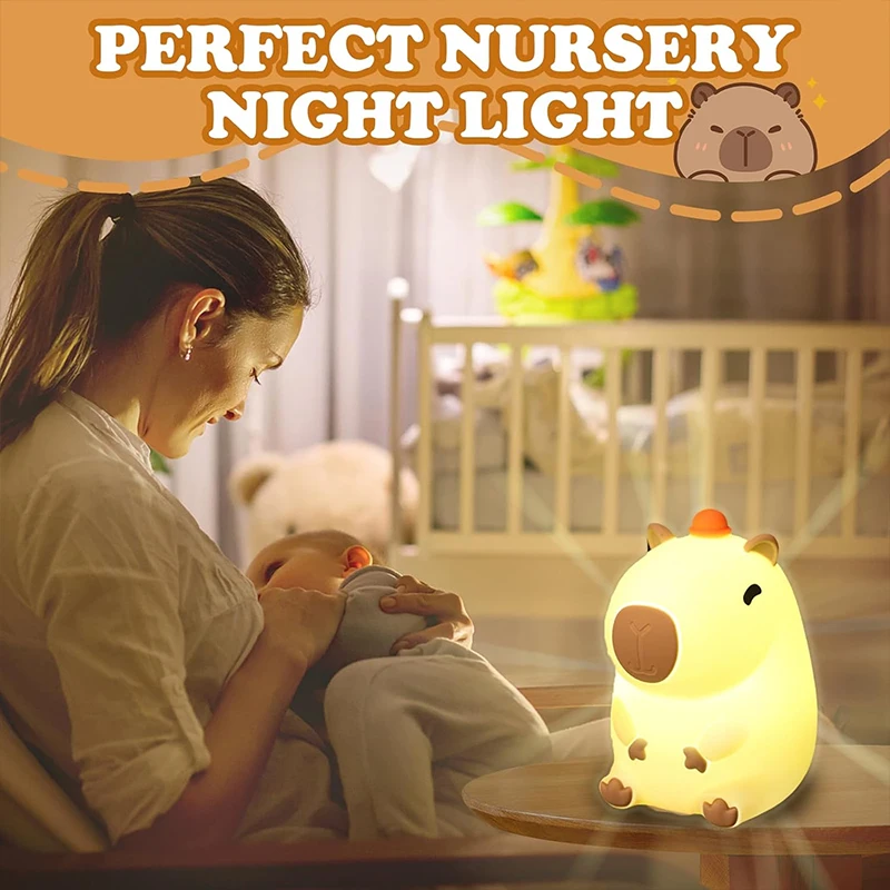 Cute Capybara Night Light Children's Silicone Nightlight Gift USB Rechargeable Animal Touch Bedside Sleep Lamp Decoration thumbnail 4