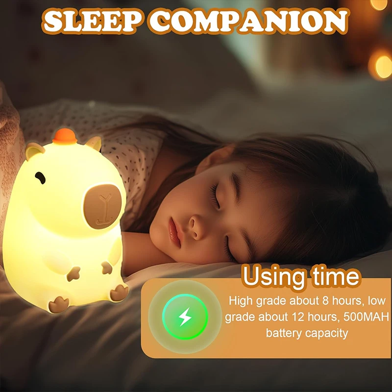 Cute Capybara Night Light Children's Silicone Nightlight Gift USB Rechargeable Animal Touch Bedside Sleep Lamp Decoration thumbnail 3