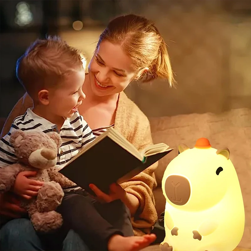 Cute Capybara Night Light Children's Silicone Nightlight Gift USB Rechargeable Animal Touch Bedside Sleep Lamp Decoration thumbnail 6