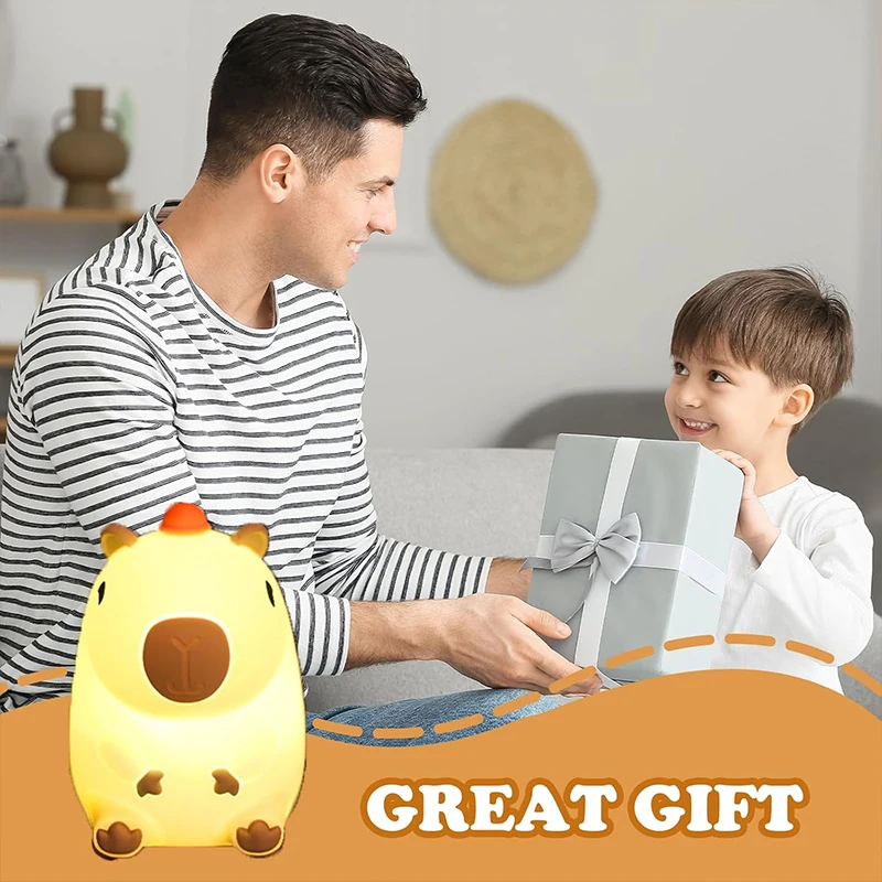 Cute Capybara Night Light Children's Silicone Nightlight Gift USB Rechargeable Animal Touch Bedside Sleep Lamp Decoration thumbnail 5