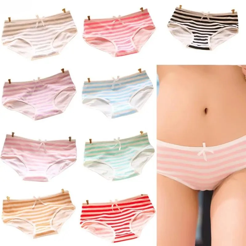Women Cute Sexy Underwear Panties Stripes Navy Bowknot Tanga Lovely Women Panties Cotton Briefs thumbnail 6