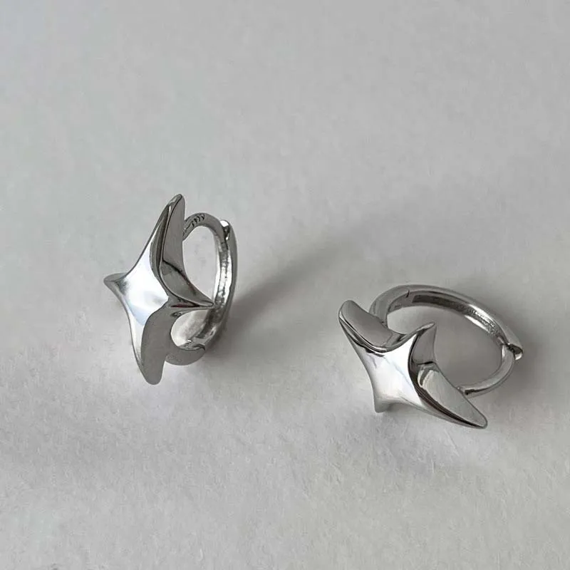 2026 New Fashion Silver Color Star Hoop Earrings For Women Couples Minimalist Metal Four Star Cross Personality Earrings Jewelry thumbnail 5