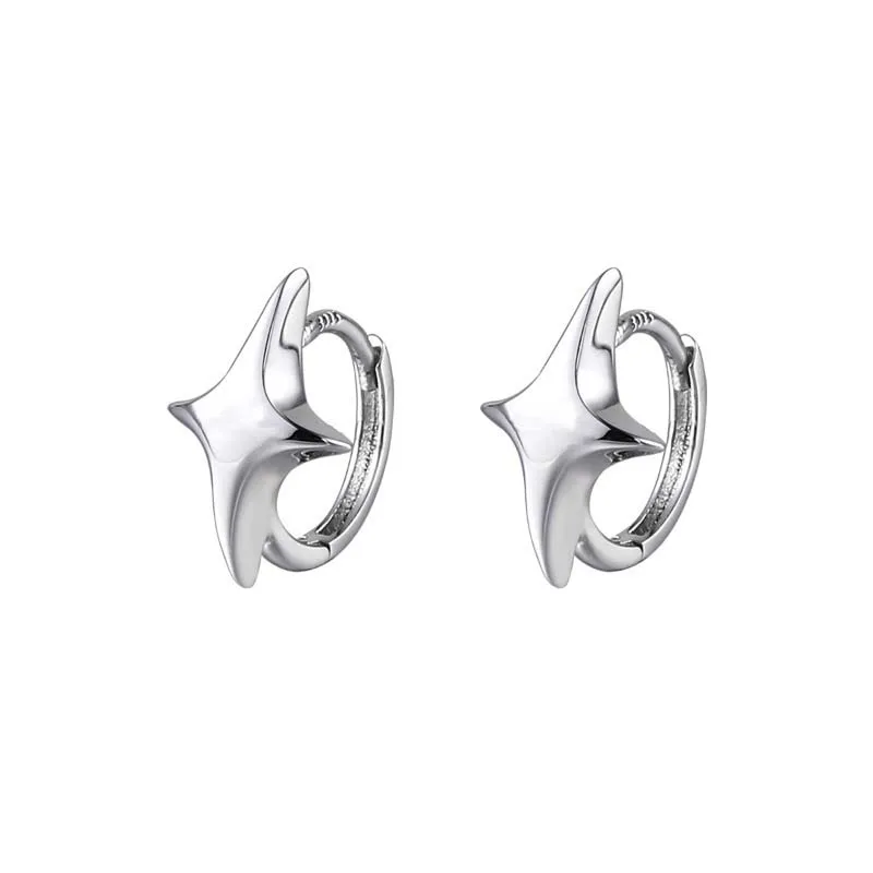2026 New Fashion Silver Color Star Hoop Earrings For Women Couples Minimalist Metal Four Star Cross Personality Earrings Jewelry thumbnail 6