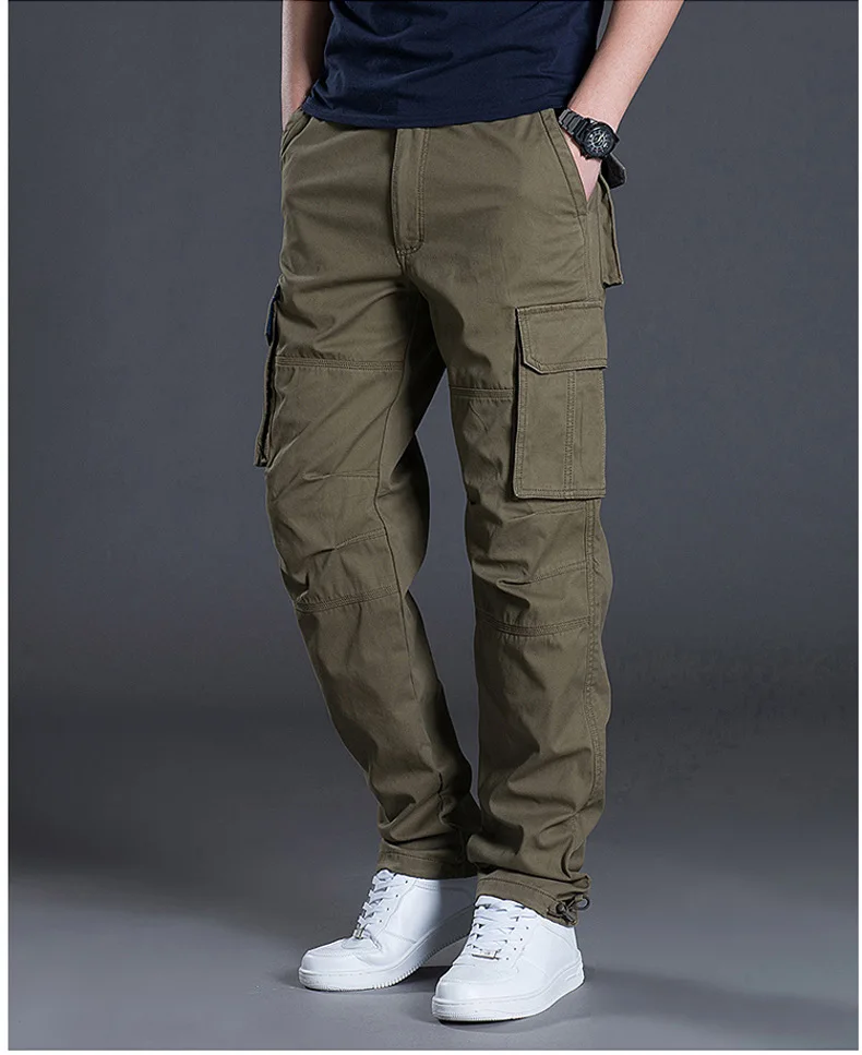 2025 Cotton Multi Flap Pockets Men's Straight Leg Cargo Pants Loose Casual Outdoor Pants Men's Work Pants For Hiking Tactical thumbnail 2
