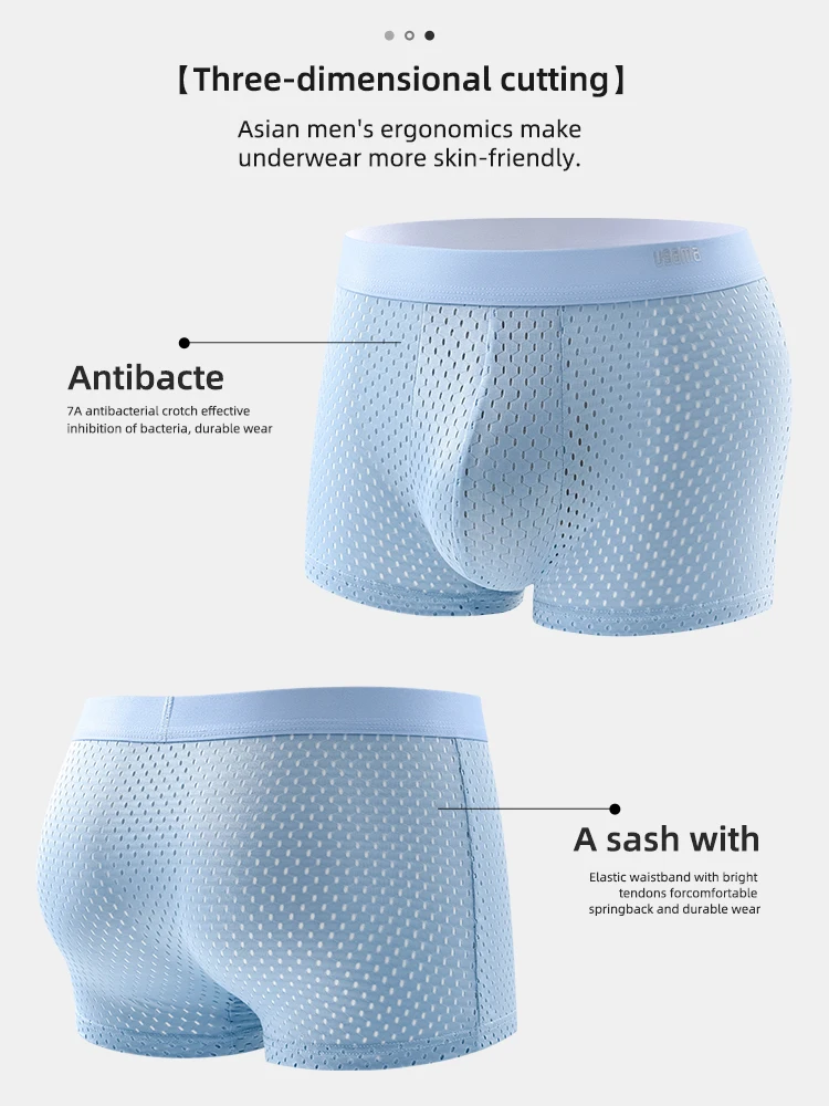 4pcs Men's Boxer Shorts Ice Silk Underwear Plus Size Underpants Cool Breathable Sexy Slim Panties Mesh Lingerie Wholesale Lots thumbnail 4